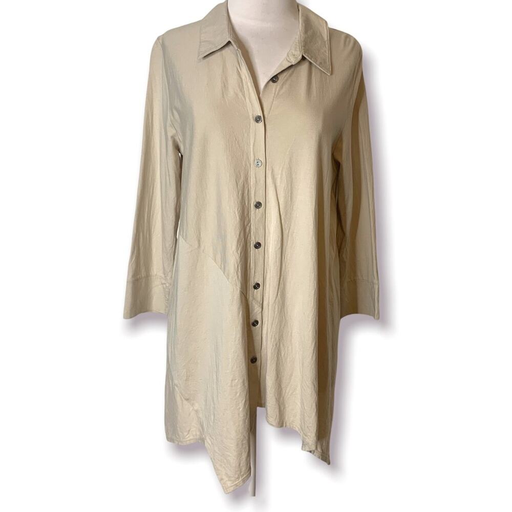 Soft surroundings Santa Barbara button down tunic top tan sz M
